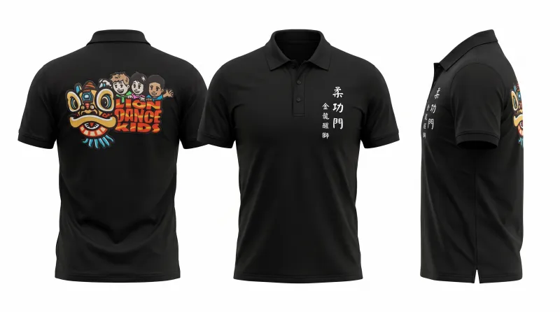 Lion Dance Kids Training Polo – Black
