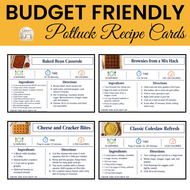 Budget-Friendly Potluck Recipe Cards