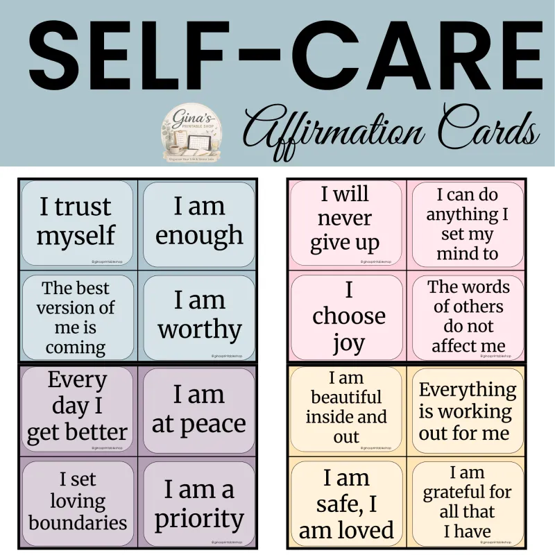 Self-Care Affirmation Cards Printable | Positive Mindset & Wellness