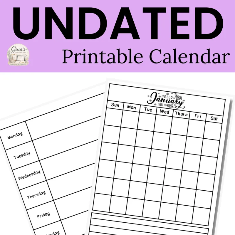 Undated Printable Planner Calendar | Minimalist Black & White 