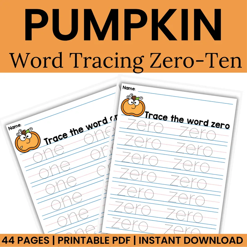 Pumpkin Number Word Tracing 0-10 Worksheets 
