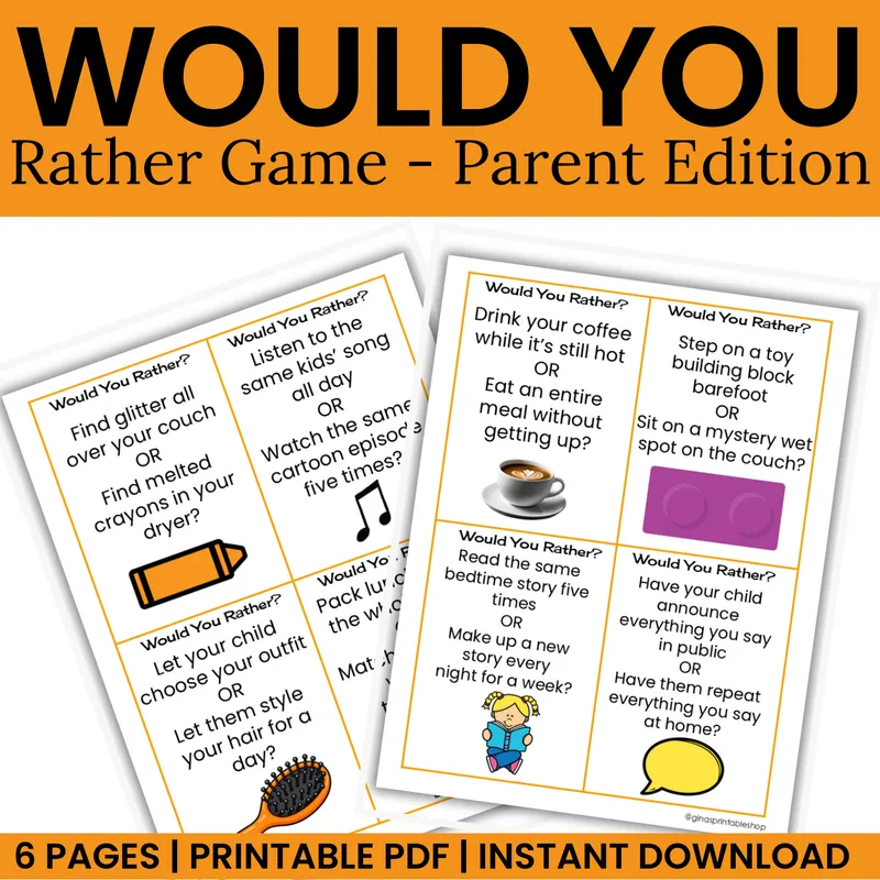 Would You Rather? Parenting Edition Printable Card Game