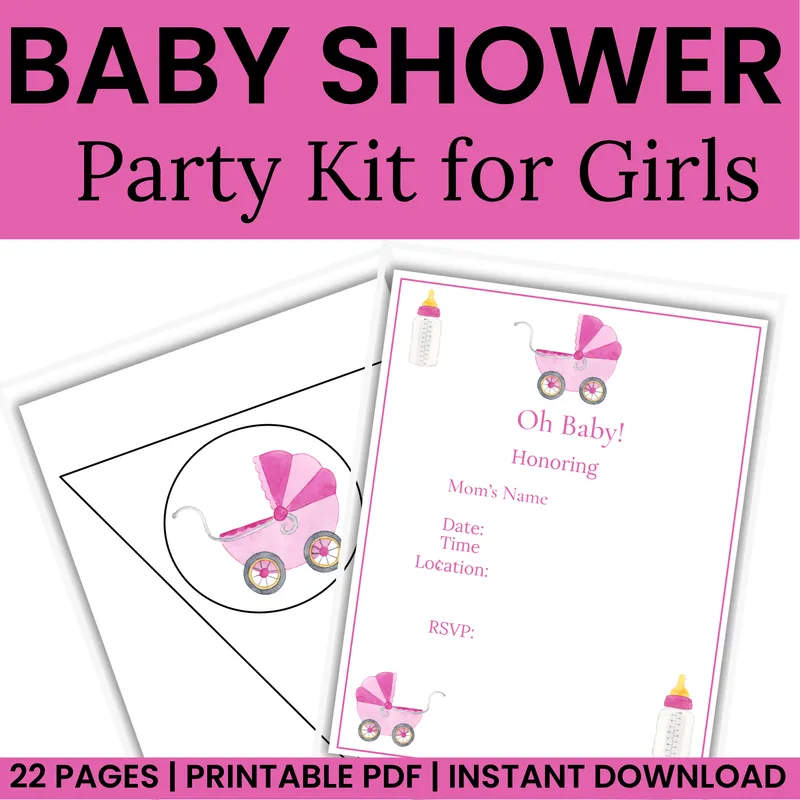 Baby Shower Party Kit for Girls | Printable Decorations & Games