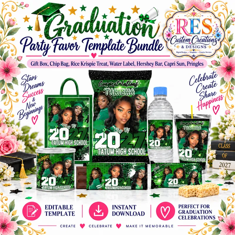 Female Grad Green Party Favor Bundle