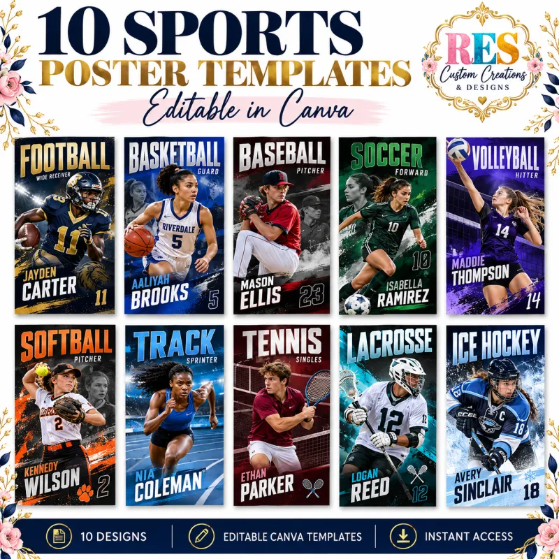 10 Editable Sports Poster Canva Templates Bundle