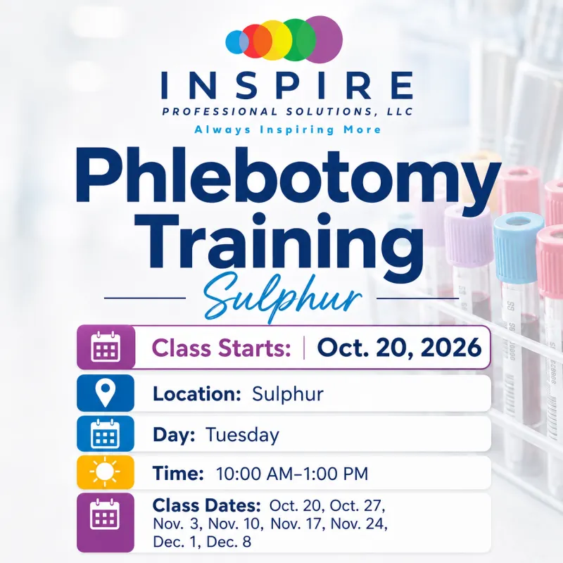 10/20/26: PHL - Sulphur - Tues AM:  8-Week All In-Person Phlebotomy Training Program