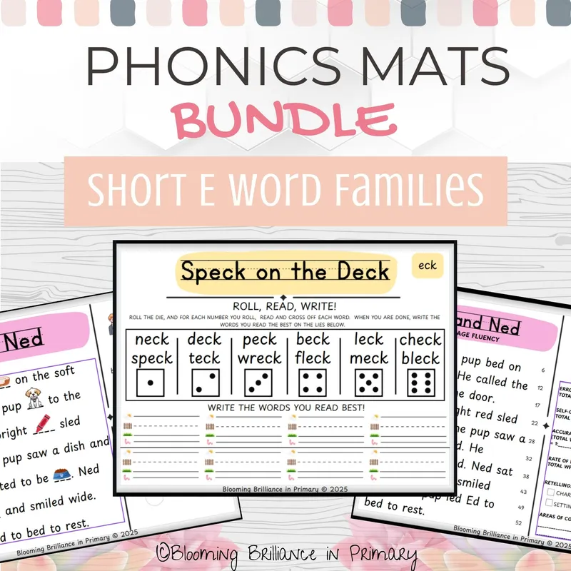 Short Vowel E Intervention Bundle with Decodable Passages, Progress Monitoring, and Assessments