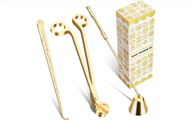 Gold Candle Accessory Set: Wick Trimmer - Wick Dipper - candle snuffer