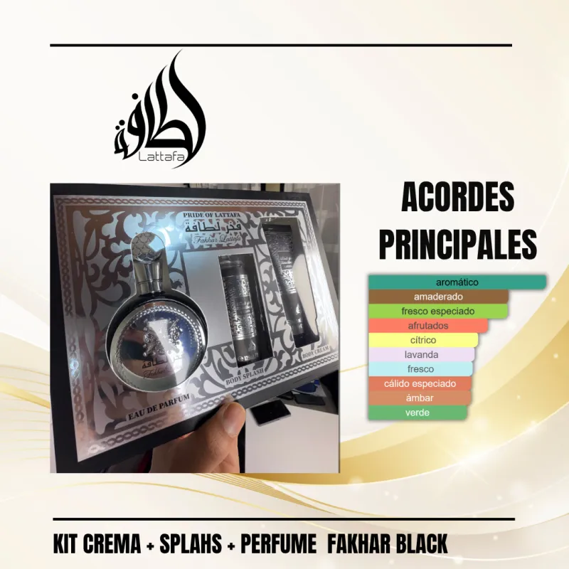 KIT CREMA + SPLAHS + PERFUME FAKHAR BLACK