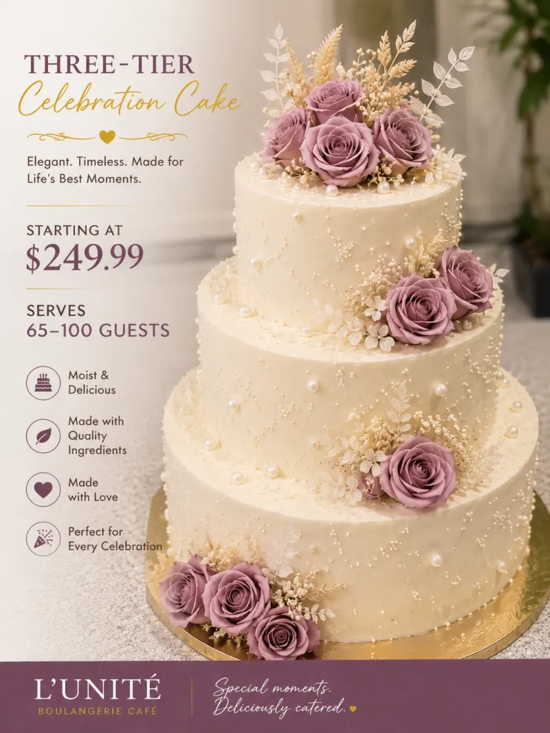L'Unité Haitian Celebration Three-Tier Cake (Serves 65–100)