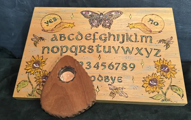 Pine Spirit Board w/ Planchette 17 x 12
