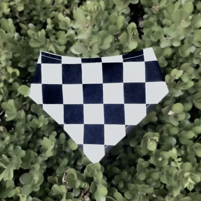 Off to the Races Checkered Dog Bandana with Snaps