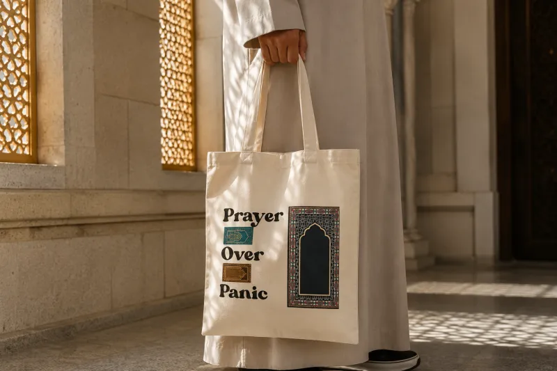 PRAYER OVER PANIC TOTE BAG