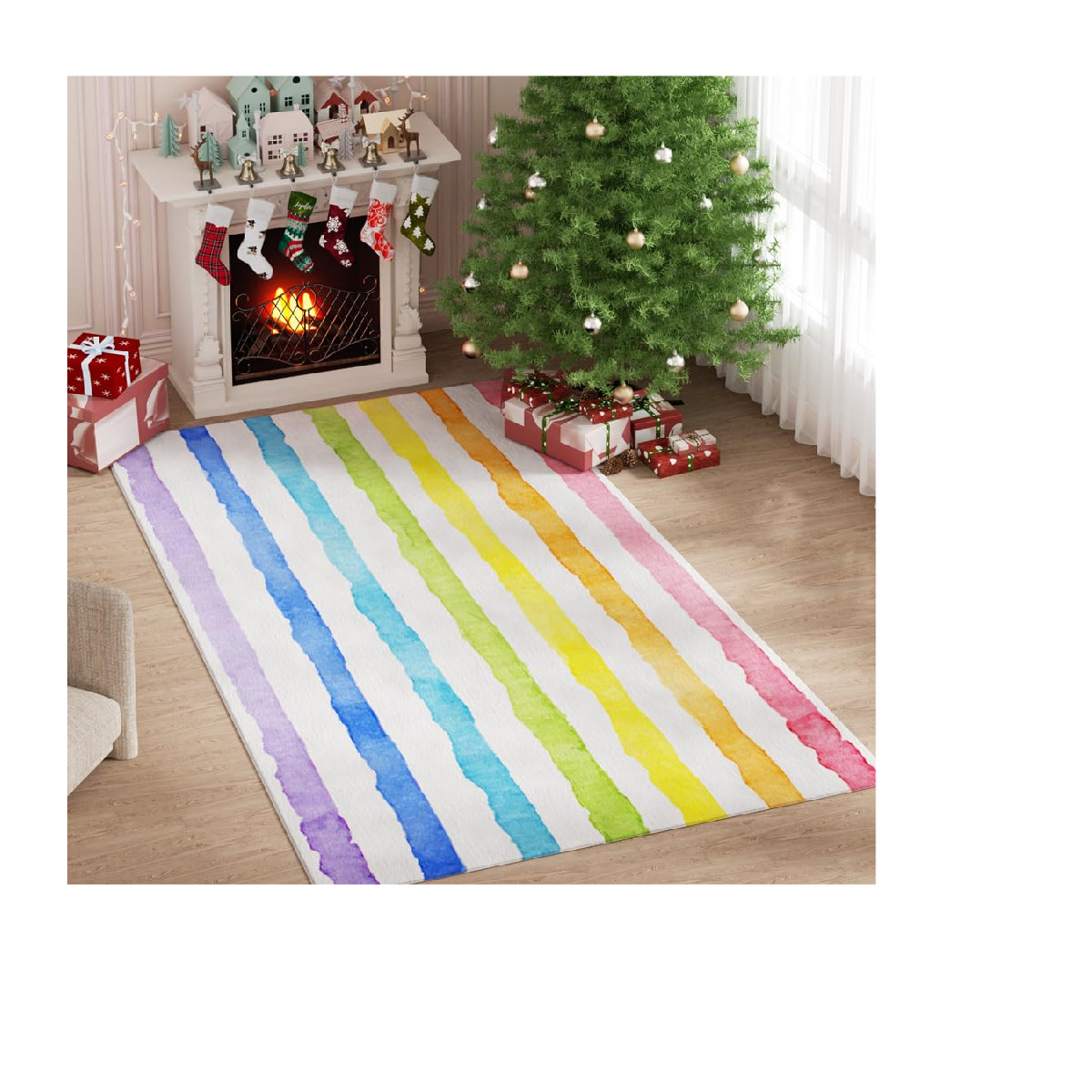 Ormis 6x9 Washable Rainbow Pile Area Rug