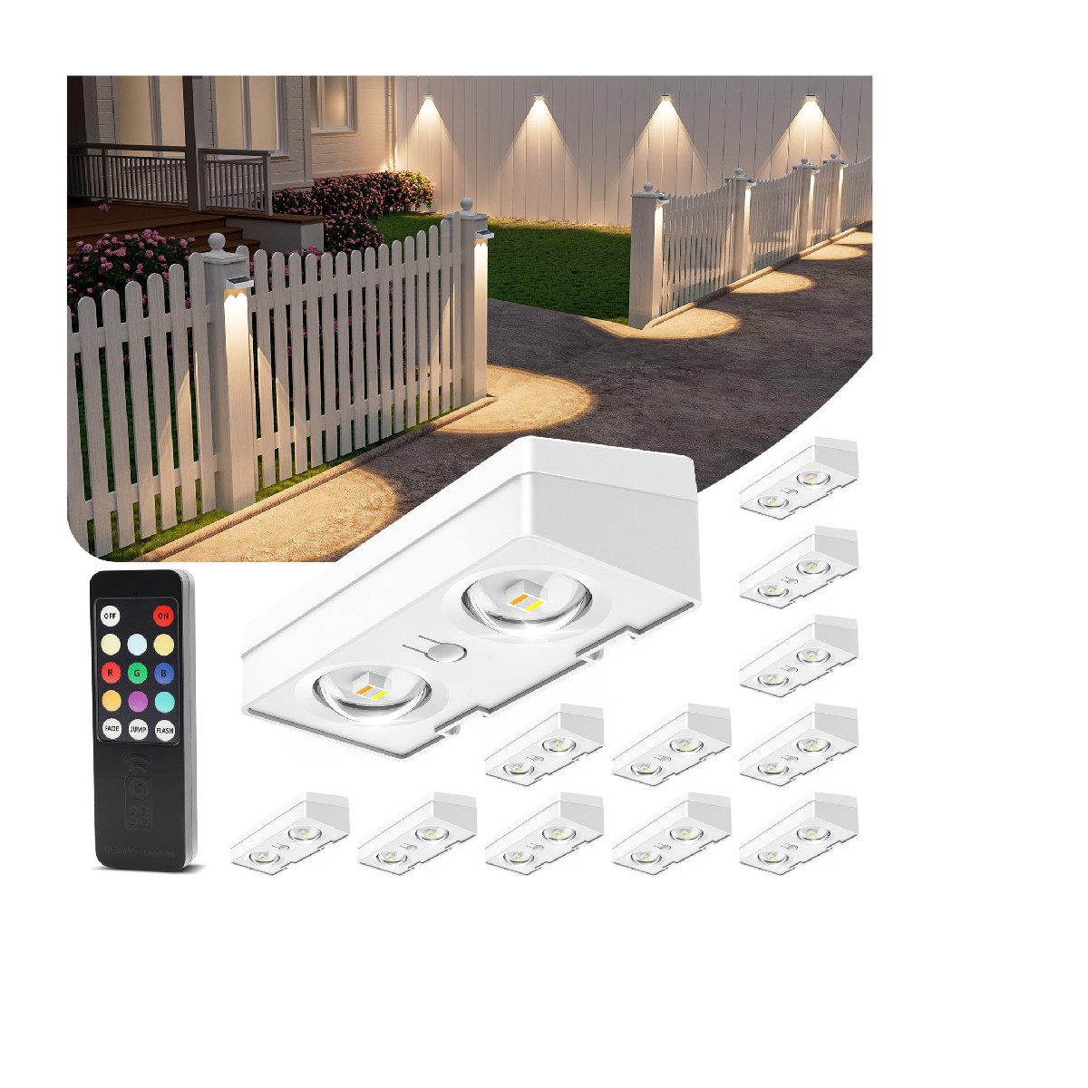 Solar Fence Lights with Remote Control (50 Lumen)