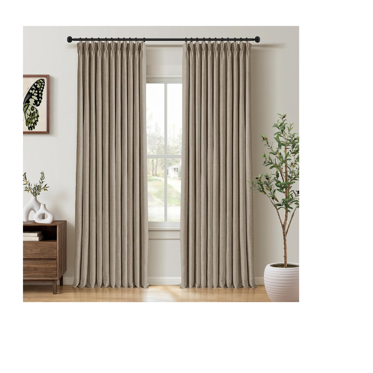 Pinch Pleat Blackout Curtains, Linen Blend, 96 Inch