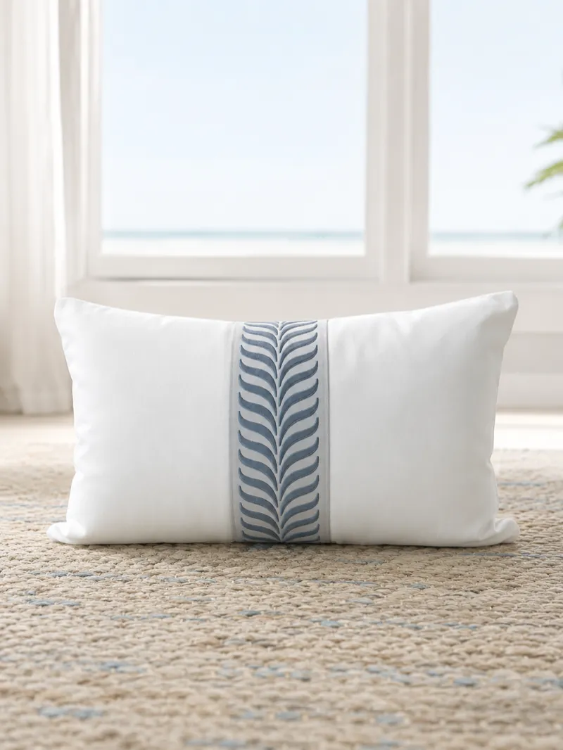 Seabreeze Pillow Collection - Crisp White with Soft Blue Embroidered Motif