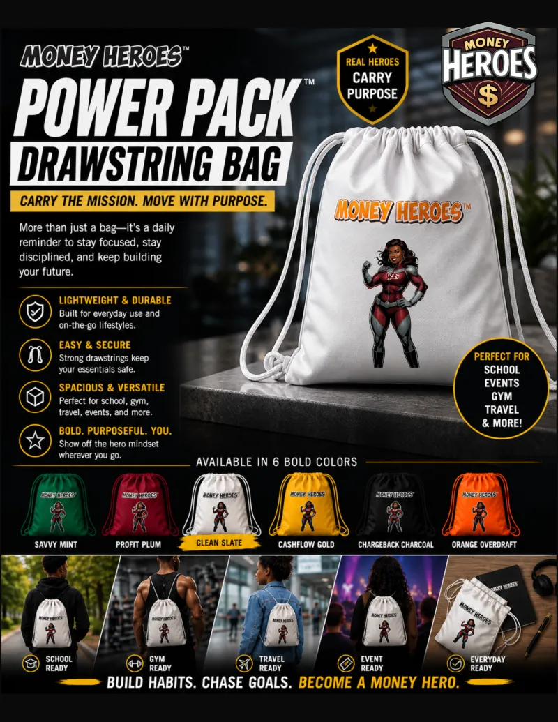 Money Heroes Power Pack Drawstring Bag - Clean Slate