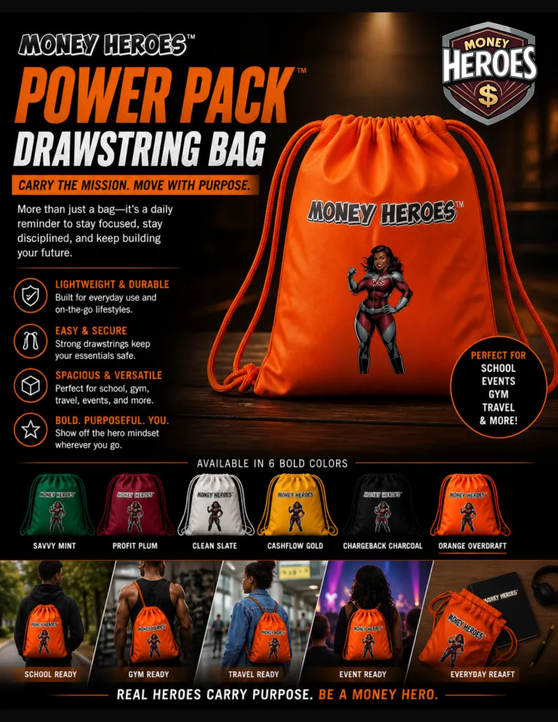 Money Heroes Power Pack Drawstring Bag - Orange Overdraft