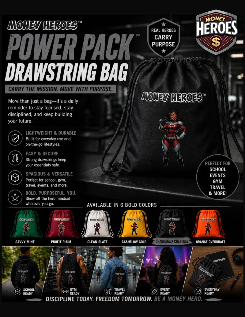 Money Heroes Power Pack Drawstring Bag - Chargeback Charcoal