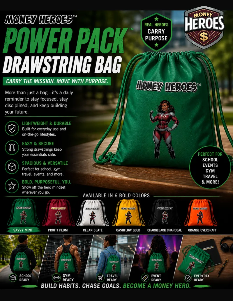 Money Heroes Power Pack Drawstring Bag - Savvy Mint Green