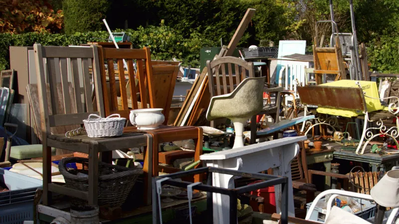 Junk removal truck loaded with items