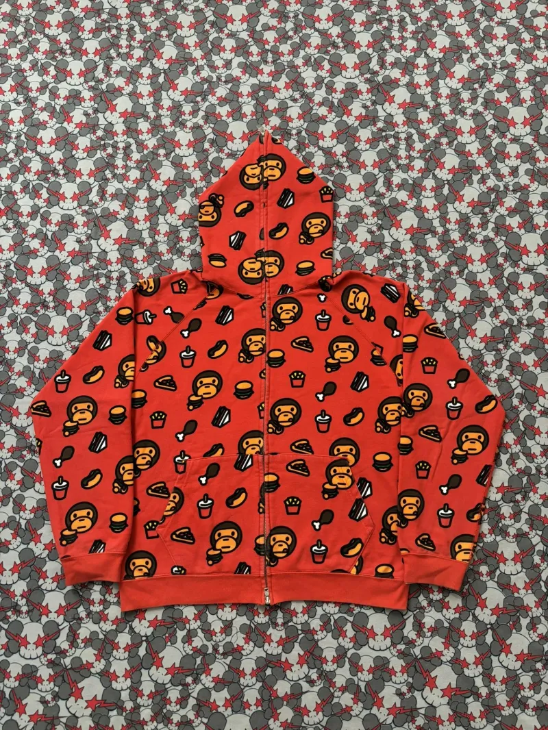 (SZ OG M) 06' Bape Baby Milo Red Junk Food Monogram Full Zip Hoodie 