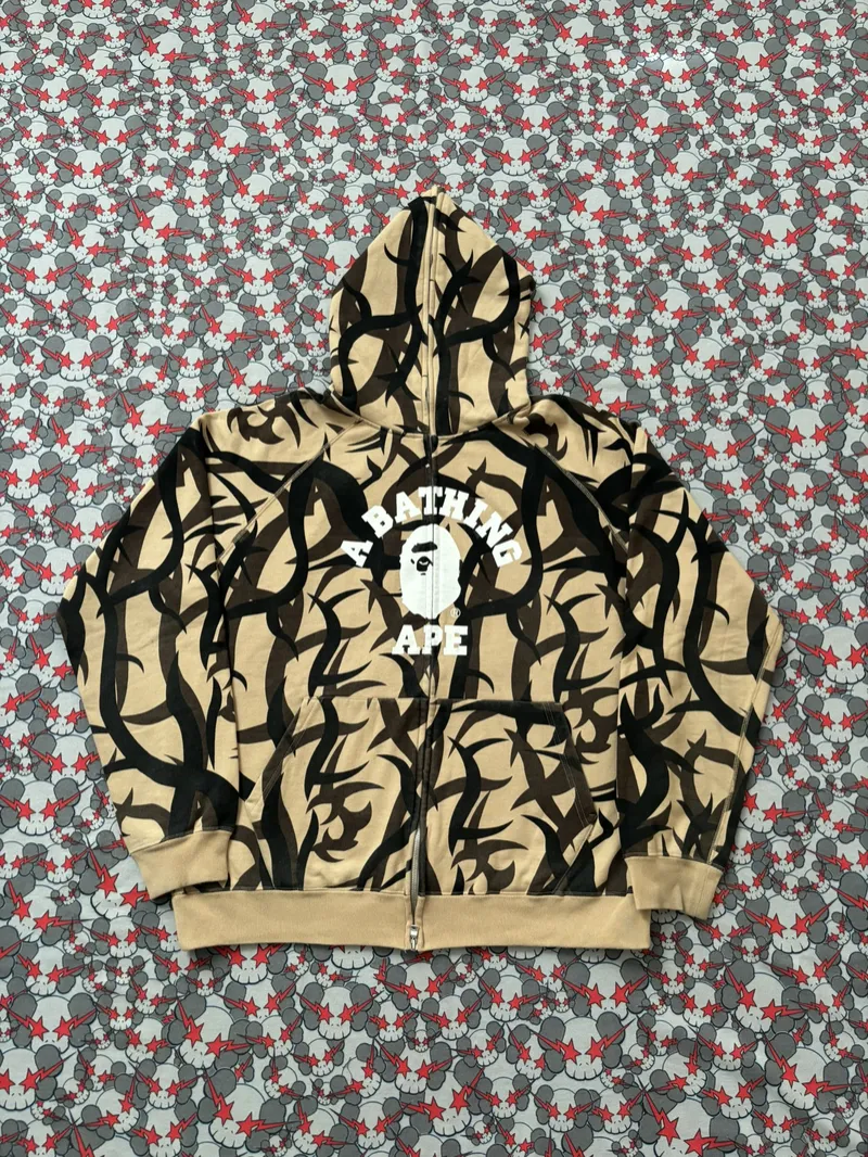 (SZ OG L) 06' Bape Tribal Camo College Logo Full Zip Hoodie 