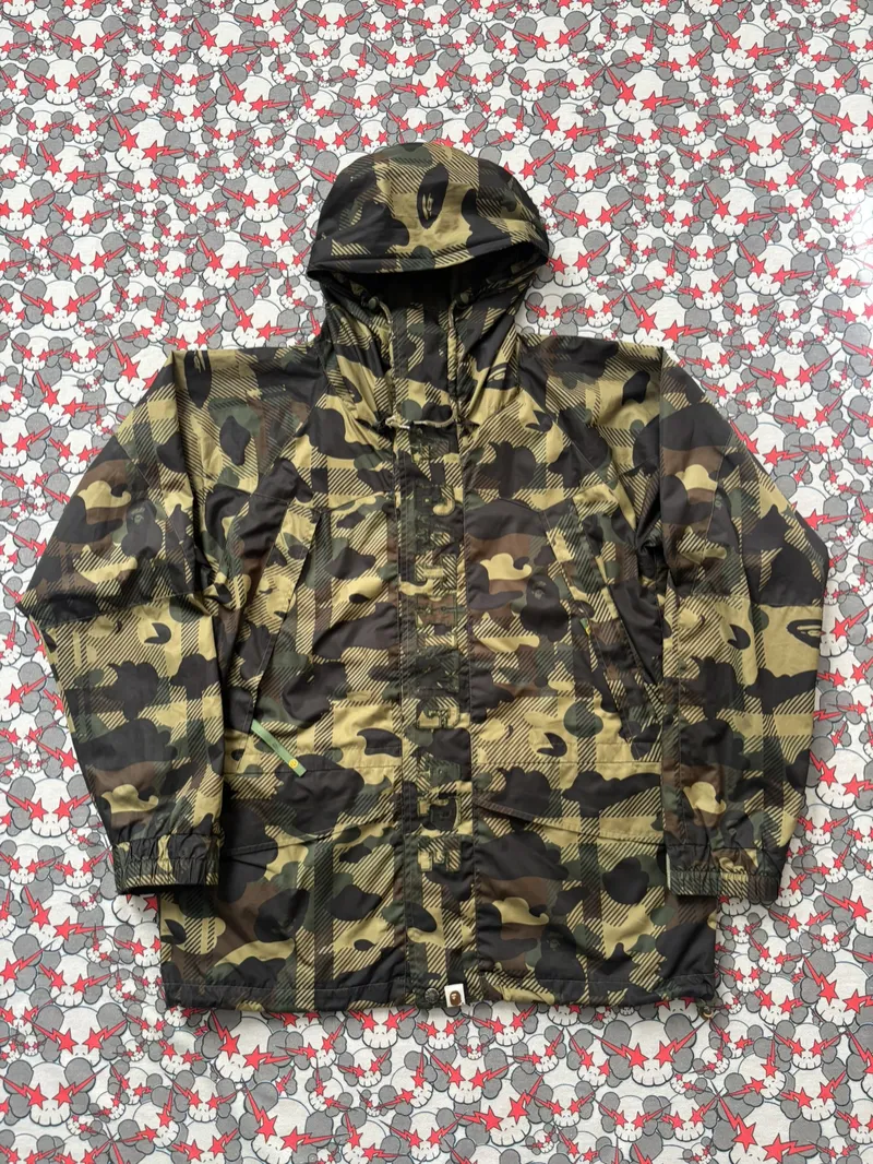 (SZ OG L) 09' Bape 1st Green Plaid Camo Down Jacket 
