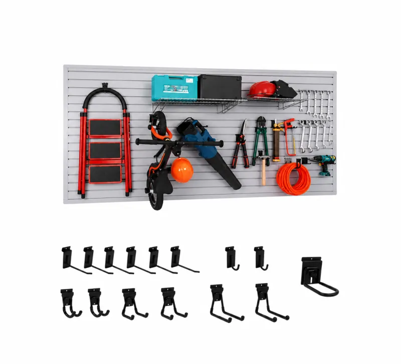 Garage Slatwall Storage System (4x8ft with 15 hooks)