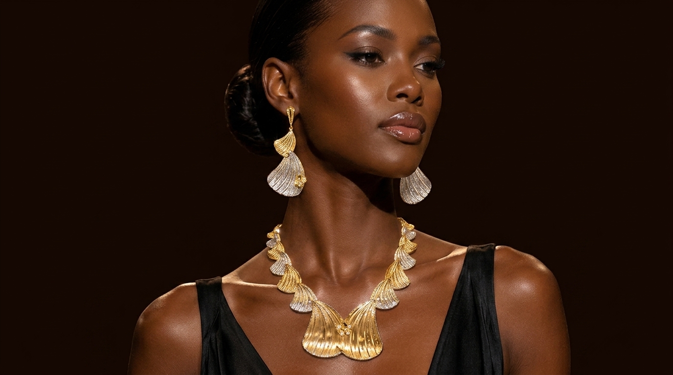 Two-Tone Gold Leaf Statement Necklace & Earring Set