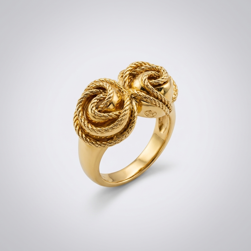 18K Gold Plated Double Knot Rope Ring | Textured Twist Love Knot Statement Ring