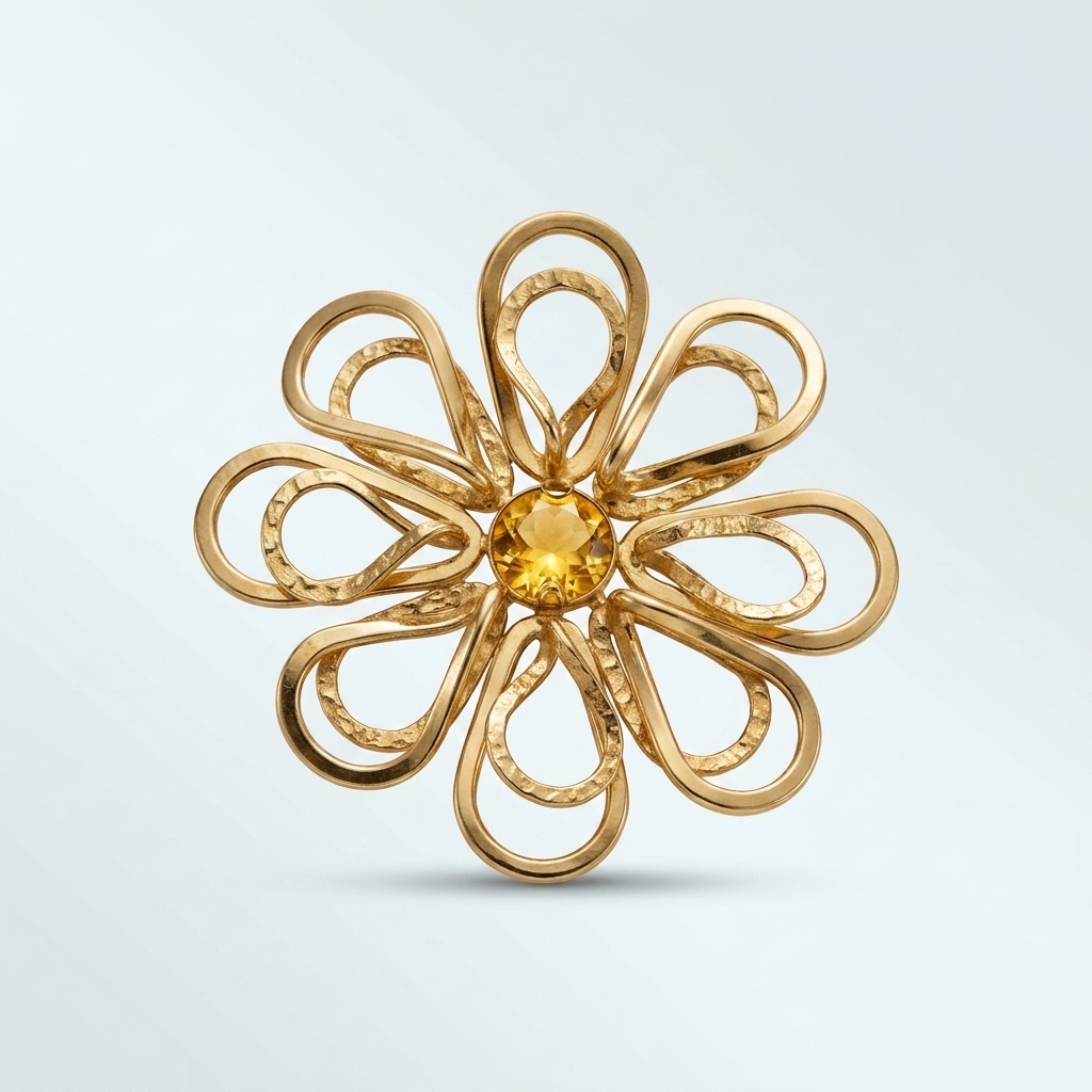 Gold Wirework Floral Stud Earrings with Citrine