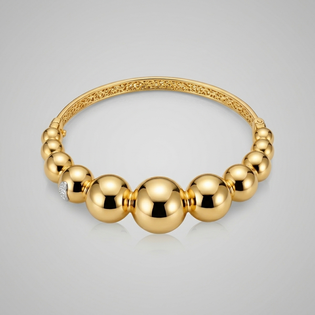 Graduated Gold Sphere Hinged Bangle Bracelet (8.83g)