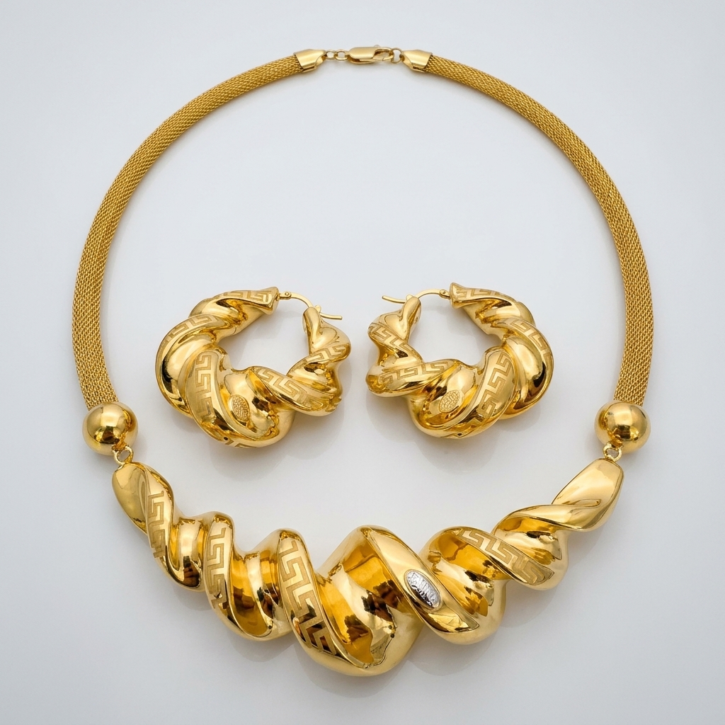 Twisted Rope Necklace & Hoop Earring Set (18k Italian Gold)