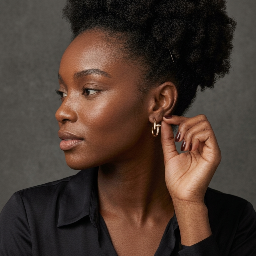Signature Gold Pave Nail Hoop Earrings