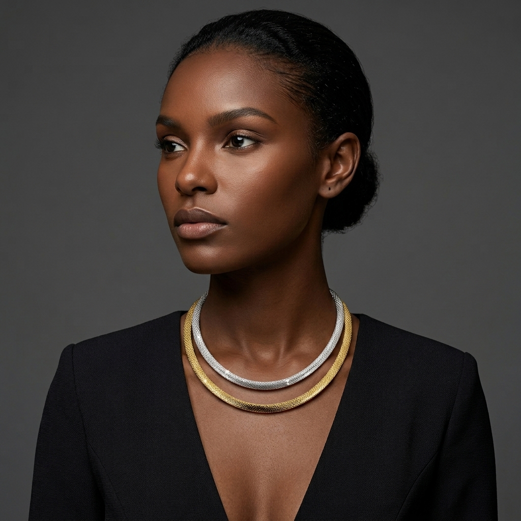 18 Reversible Two-Tone Mesh Collar Necklace (6.4g)