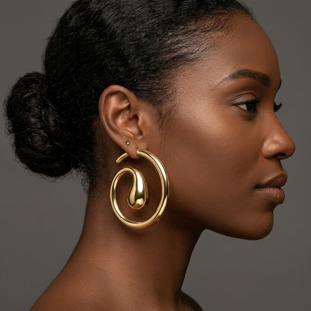Sculptural Gold Swirl Statement Hoop Earrings