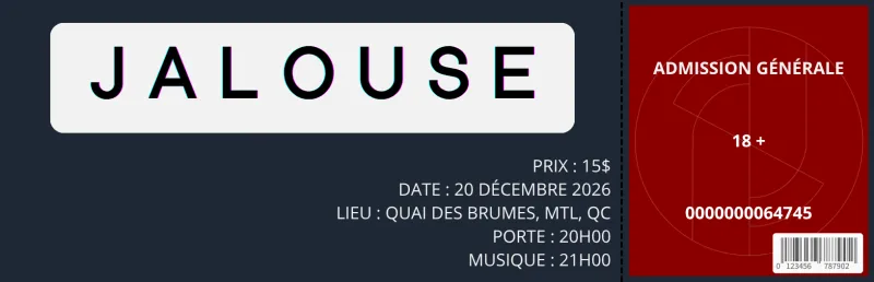 Billets pour Jalouse au Quai Des Brumes, Mtl, 20-12-2026