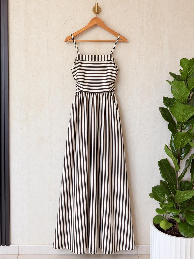 Sienna Stripe Midi Dress Black and White