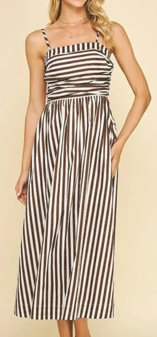 Sienna Stripe Midi Dress Brown and Cream 