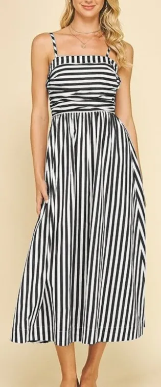 Sienna Stripe Midi Dress Black and White