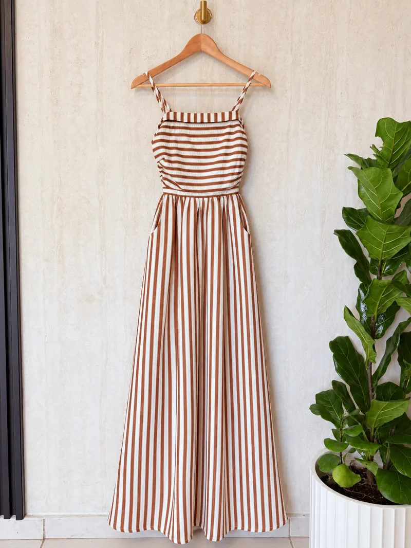 Sienna Stripe Midi Dress Brown and Cream 