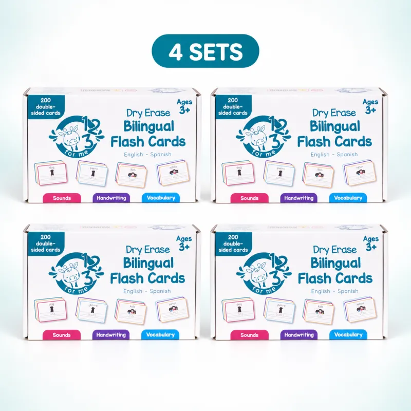 Four Sets of Dry Erase Spanish Flash Cards for Children