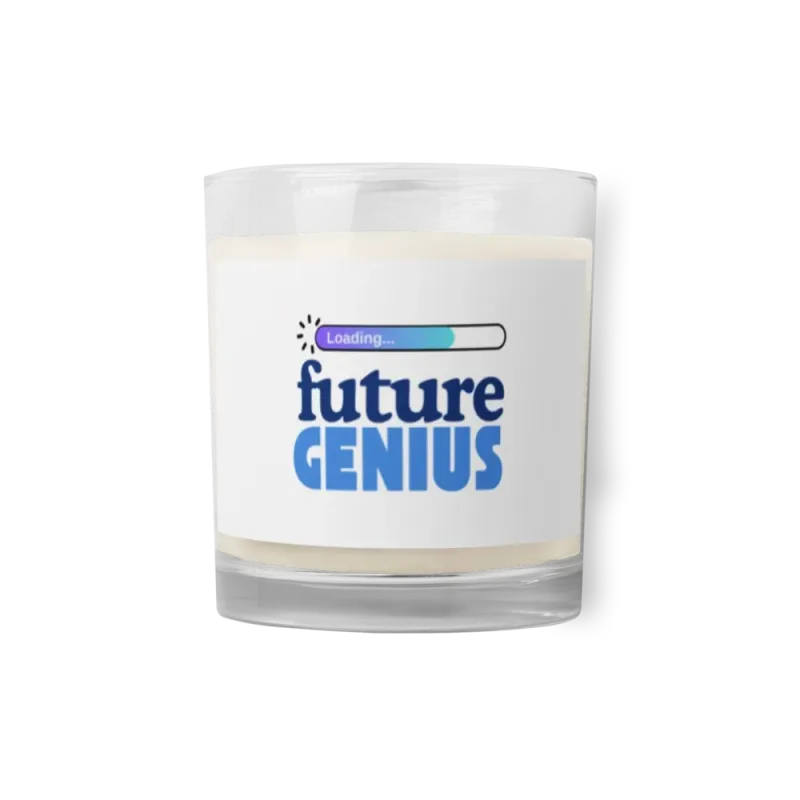 "Loading, Future Genius" Glass jar soy wax candle