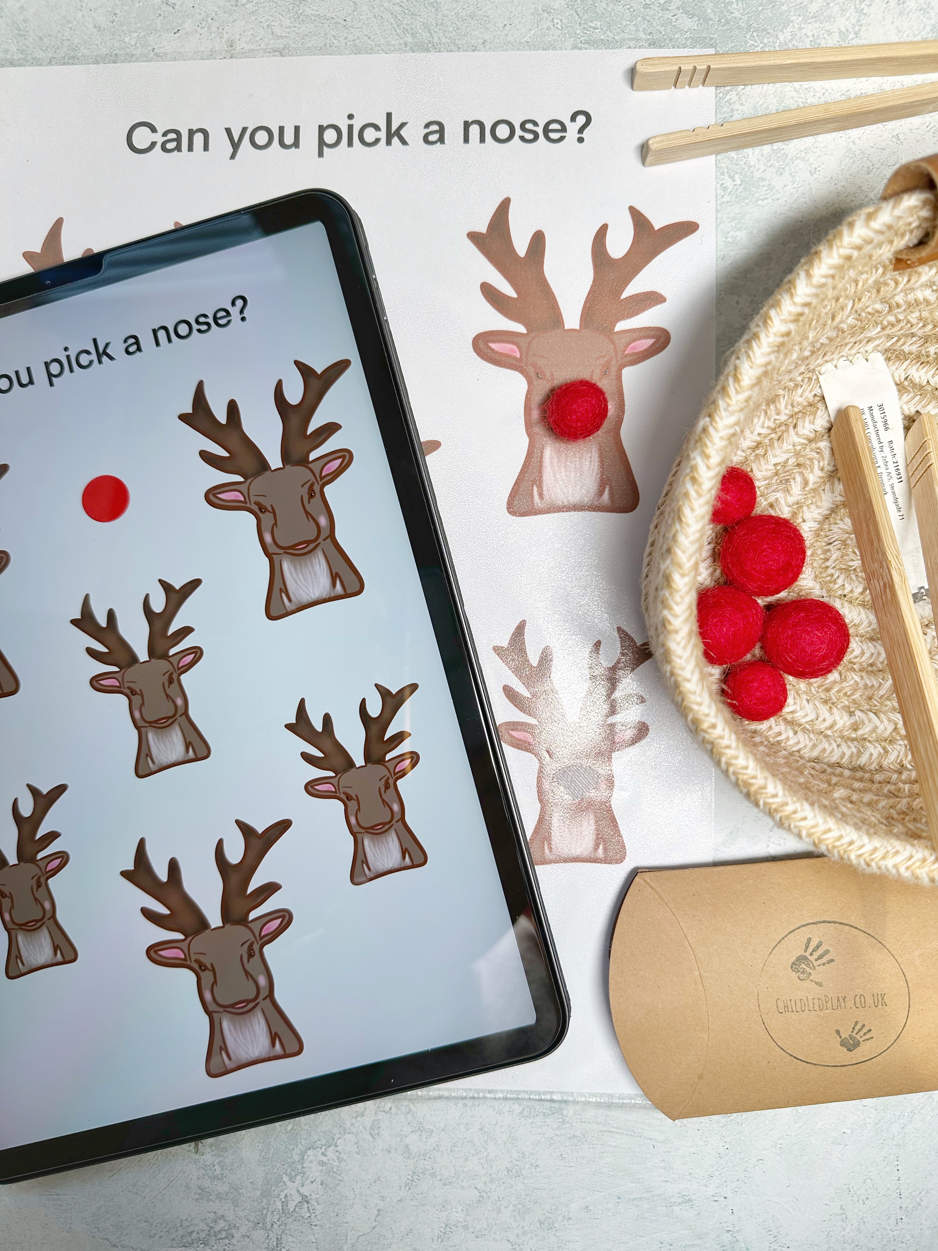 Pick a red nose - reindeer fine motor activity