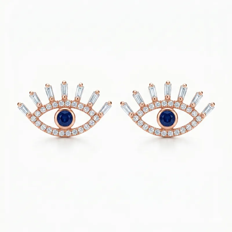 14K Rose Gold Evil Eye Diamiond Studs Sapphire