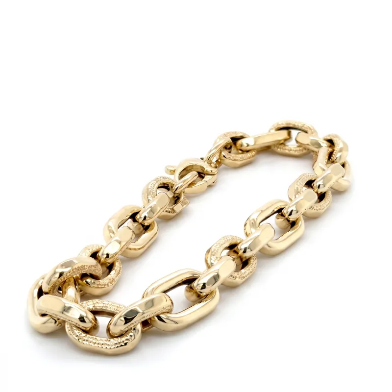 14K Yellow Gold Fancy Textured Links Bracelet