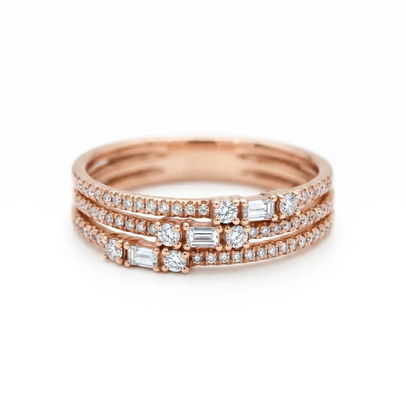 14K Rose Gold 3 Diamond bands Ring