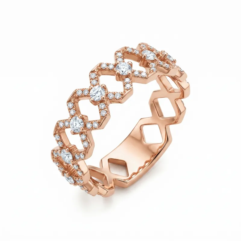 14K Rose Gold Diamond X Ring 